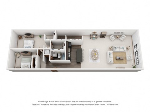 Floor plan for 2 beds, 1 bath, 1463 sqft
